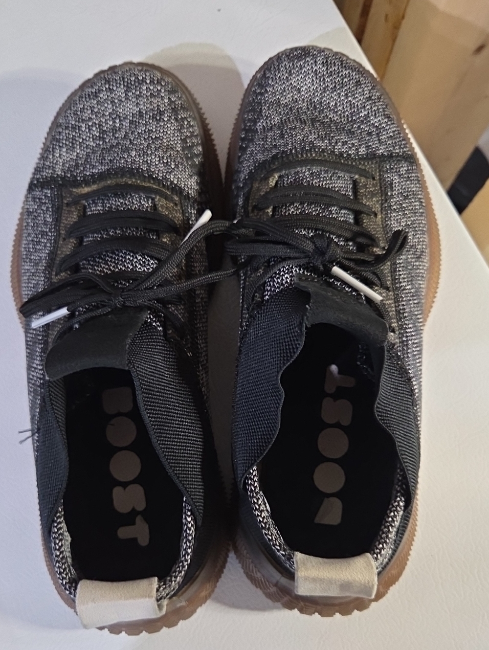 adidas Women's PureBoost Grey Knit Sneakers with Gum Outsole